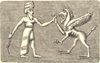 Beil fights the dragon on a Babylonian cylinder seal
