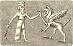Beil fights the dragon on a Babylonian cylinder seal
