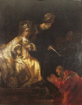 Haman Begging the Mercy of Esther, by Rembrandt