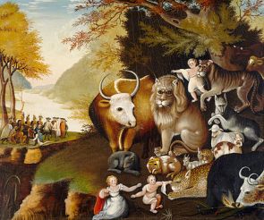 The Peaceable Kingdom by Edward Hicks, 1826 version (William Penn's peace treaty in background)